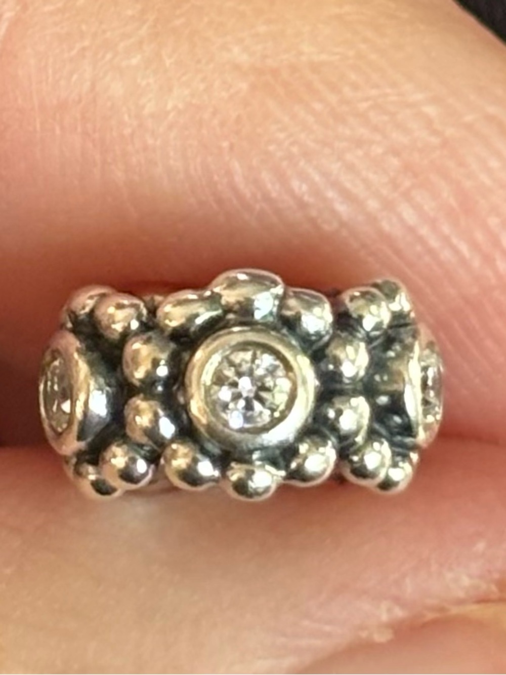 Sterling Silver Beaded CZ Spacer Bead - Silver